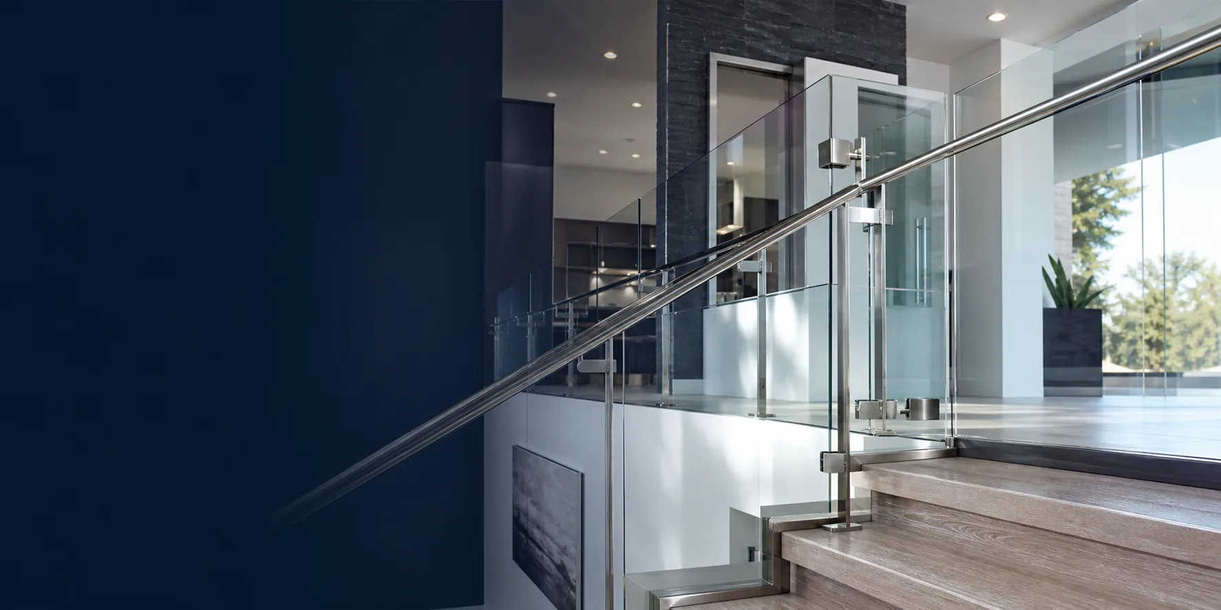 Modern glass railing and handrail installation