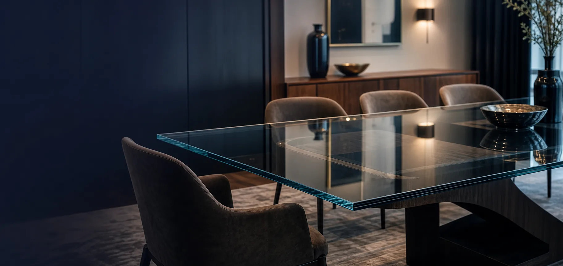 Custom glass tabletop with polished edges
