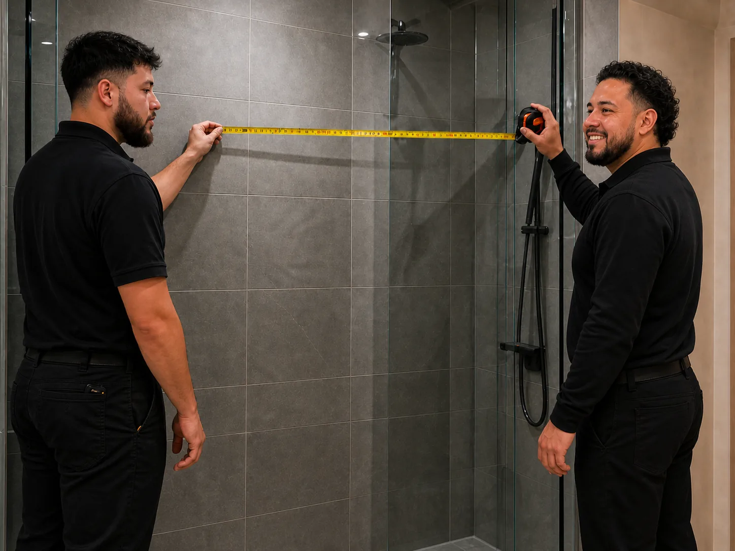 Siller Glass installation team measuring custom glass